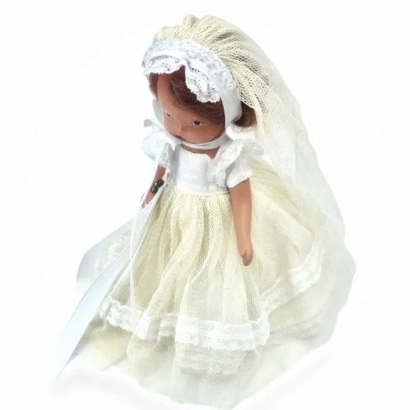 Nancy Ann Storybook Doll 5.5 in 2 joints Bride in white gown pink 🩷 1930s 1940s - Picture 6 of 6